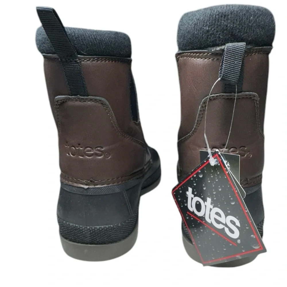 NWT Totes Puffin Black Brown Two-Tone Waterproof Winter Boots Men's Size 9